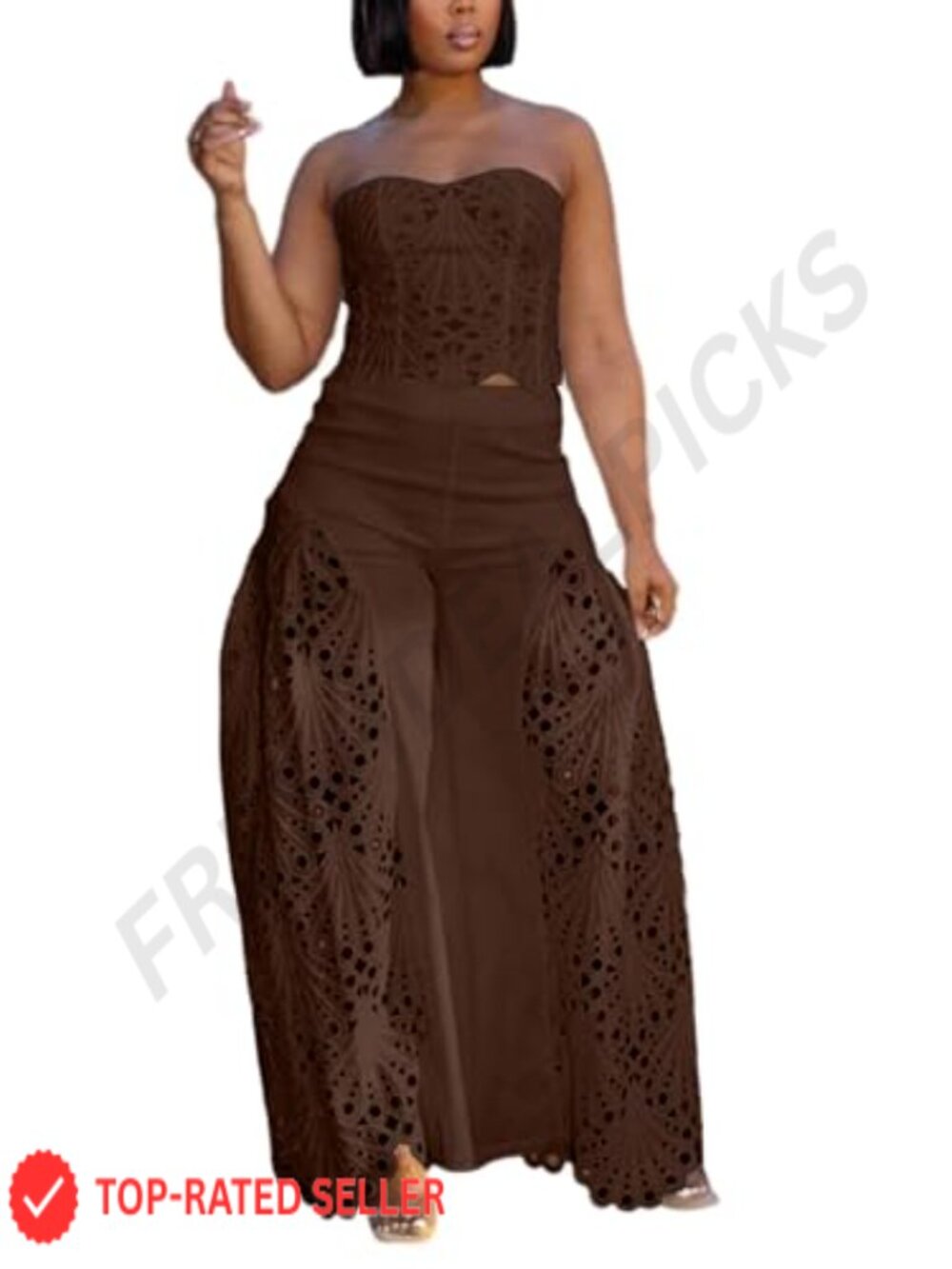 Women Lace 2 Piece Set Strapless Crop Corset Barrel Pants
